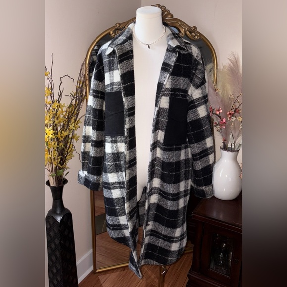 Zara Flannel button up Jacket  Classic Plaid Black and white size S - Picture 6 of 13